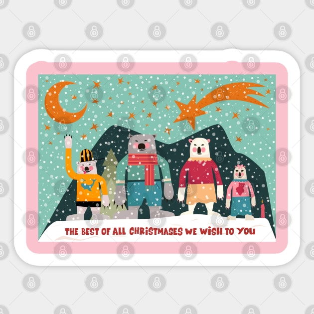 Merry Christmas Postcards - cute Christmas shirt -  cute bear family Sticker by Boogosh